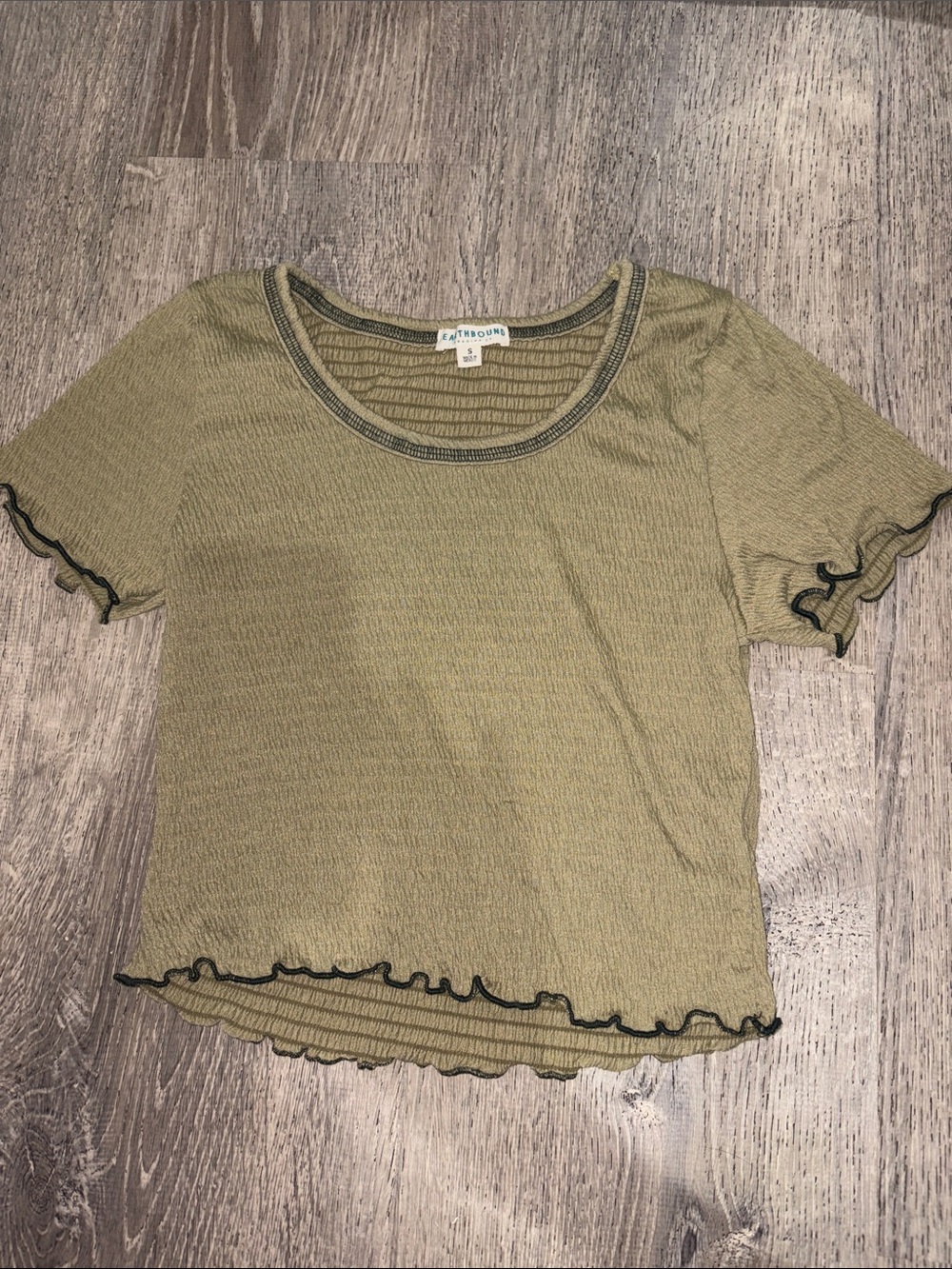 EARTHBOUND Olive Ribbed Lettuce-Edge Short Sleeve Tee